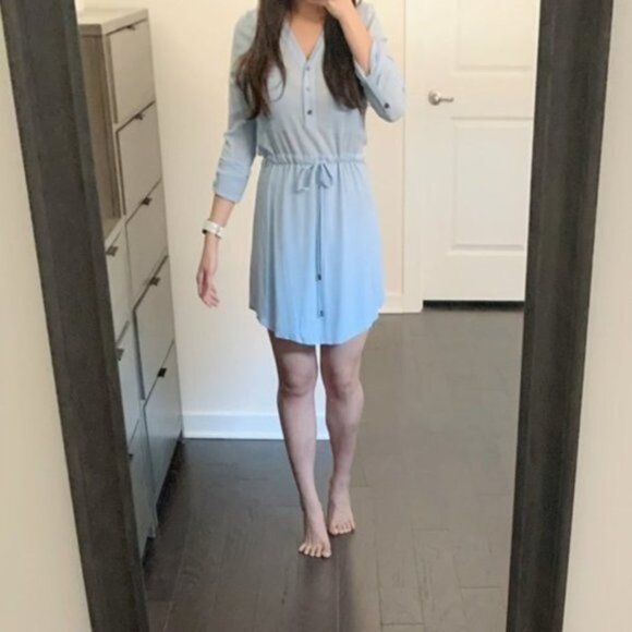 Francesca’s Long Sleeve Self Tie Mini Dress Baby Blue M - Picture 1 of 3